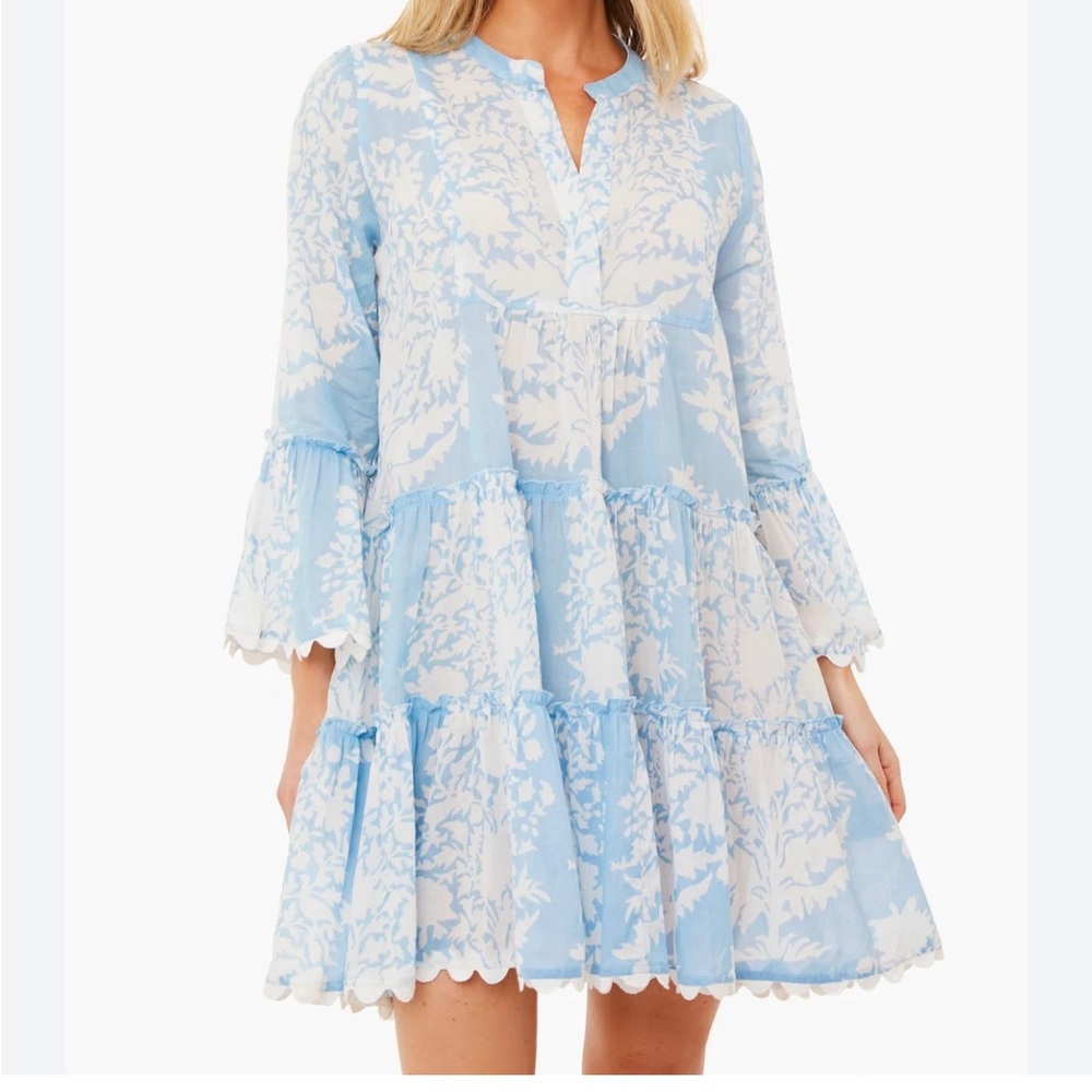 Juliet Dunn Pastel Blue and Cream Palladio Dress